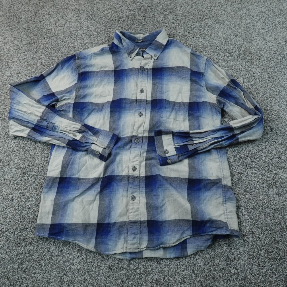 Eddie Bauer Shirt Mens L Blue White Plaid Flannel Button Up Long Sleeve Outdoor